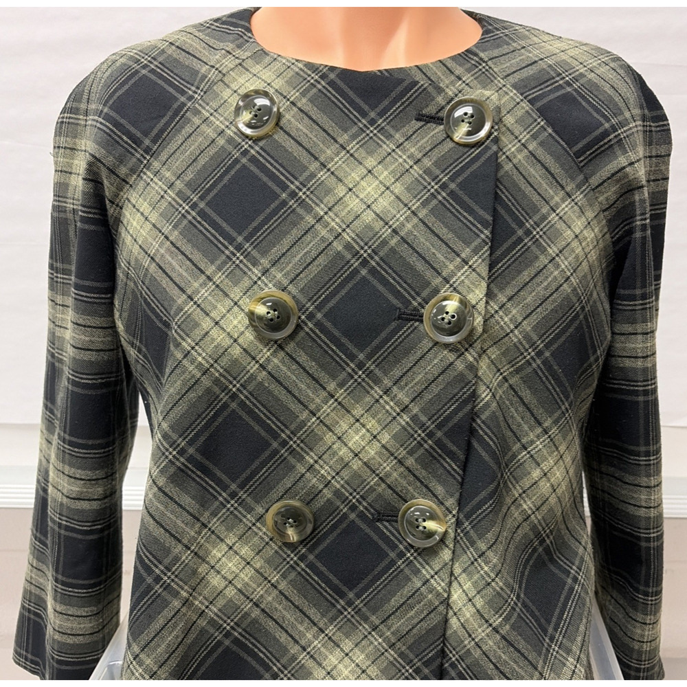 Signature by Larry Levine Jacket Women's Size 8 Olive & Black Plaid